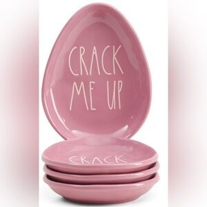 NEW Rae Dunn Crack Me Up Oval Plates Egg Shaped Set x 4 Easter Lavender Pink